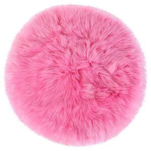Faux Fur Round Rug Fluffy Area Rugs for Bedroom 2 x 2 Feet Rose Red